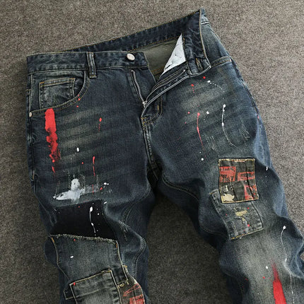AnhuiChoice Mens Jeans Slim Fit Retro Washed Ripped Hip Hop by zapcart