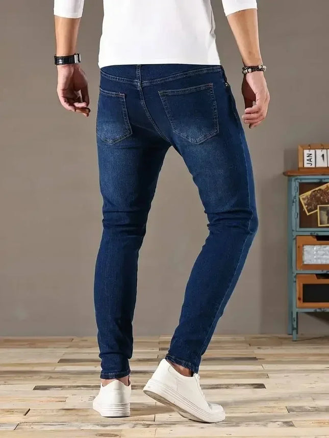 CN Guangdong Mens Slim Fit Jeans Classic Skinny Denim Blue by zapcart