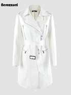 Nerazzurri White PU Leather Zipper Biker Jacket Women Belt by zapcart