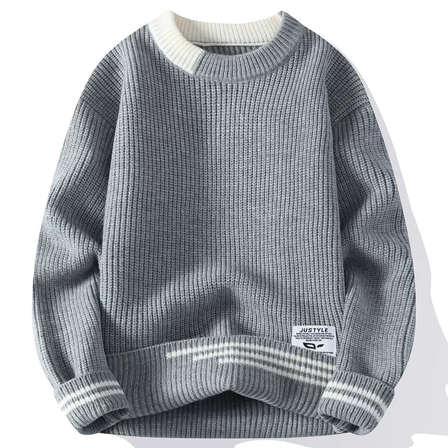 Wetailor Mens Retro Color Twist Knit Sweater Loose Fit by zapcart