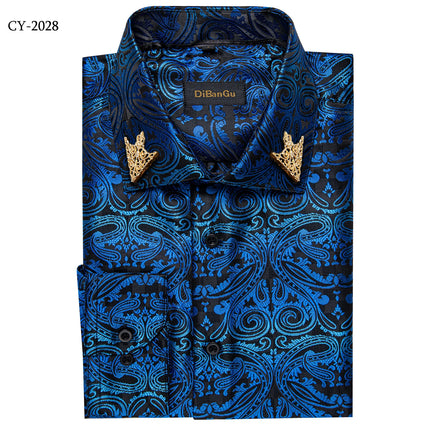 HenanChoice Mens Jacquard Paisley Shirt Long Sleeve Luxury by zapcart