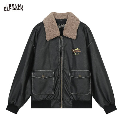 ELFSACK Womens PU Leather Jacket With Bold Dog Embroidery by zapcart