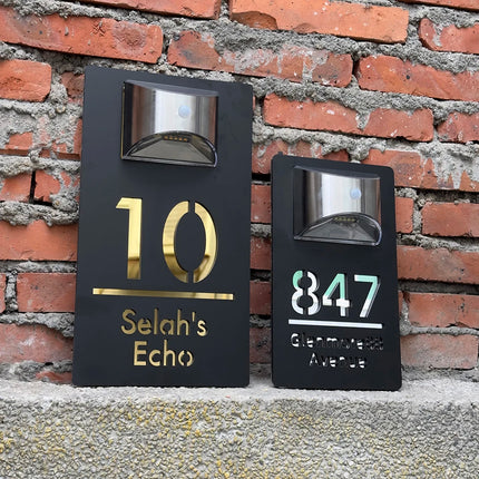 Personalized Exterior lights House Number Sign LED Solar House Sign Custom 3D Laser Cutting Street Family Name Door Sign by zapcart