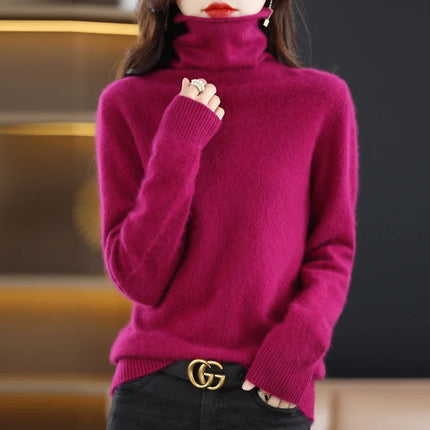 Pile Collared Mink Cashmere Turtleneck Sweater For Women by zapcart