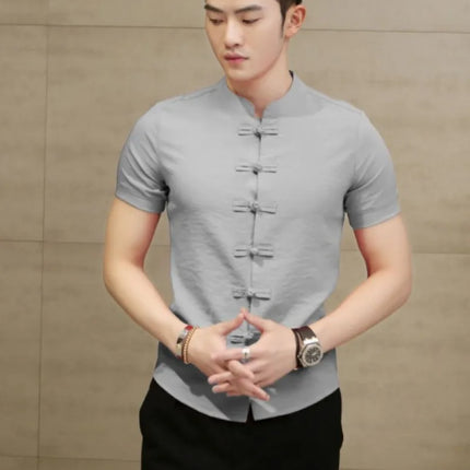 CN Anhui Cross Border Chinese Style Men's Solid Color Shirt by zapcart