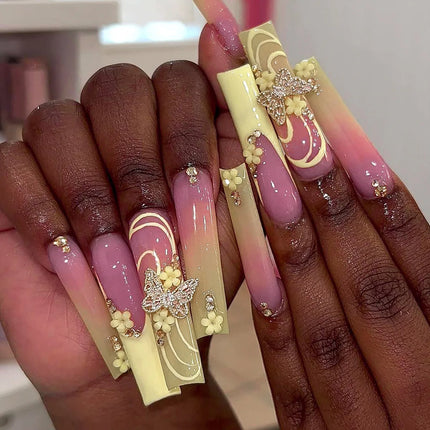 Extra Long Press On Nails Glue Included Bear Bow For Women by zapcart