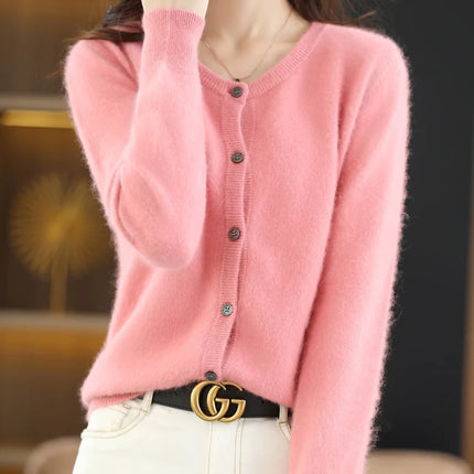 LHZSYY Women Cardigan Pure Mink Cashmere O Neck Loose by zapcart
