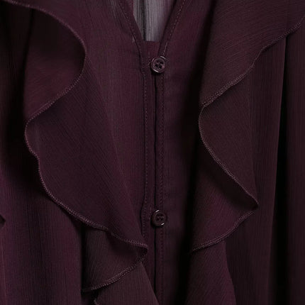 Tangada Women Wine Red Ruffles Shirt Oversized Long Sleeve by zapcart