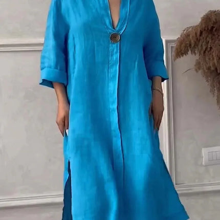 Lightweight O Neck Button Dress For Women Casual Chic Summer by zapcart