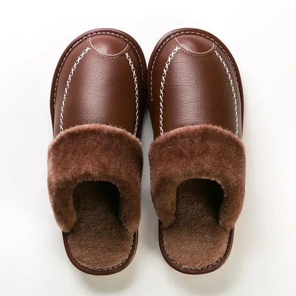 FONGIMICCN Men Winter Leather Slippers Velvet Waterproof by zapcart
