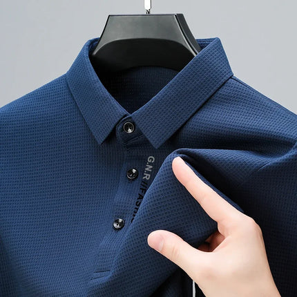 Men's Waffle Polo Shirt With Letter Printed Lapel Sleeved by zapcart