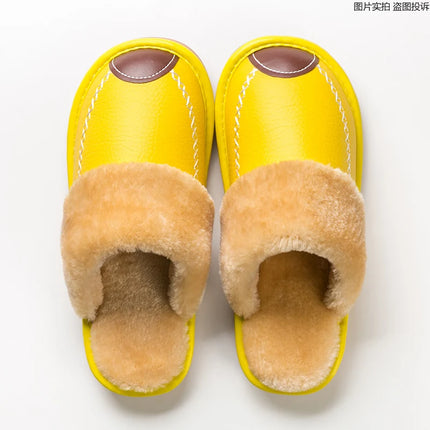 FONGIMICCN Men Winter Leather Slippers Velvet Waterproof by zapcart