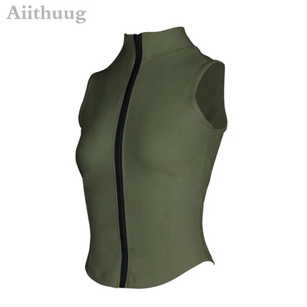Aiithuug Women Athletic Zip Up Sweat Vest Breathable Top by zapcart