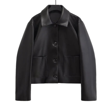 Trafshe Womens PU Leather Jacket Loose Fit Autumn Moto Style by zapcart