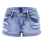 Womens Split Denim Shorts Mid Rise Slim Fit Beachwear by zapcart