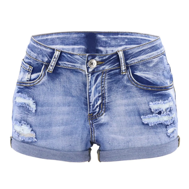 Womens Split Denim Shorts Mid Rise Slim Fit Beachwear by zapcart