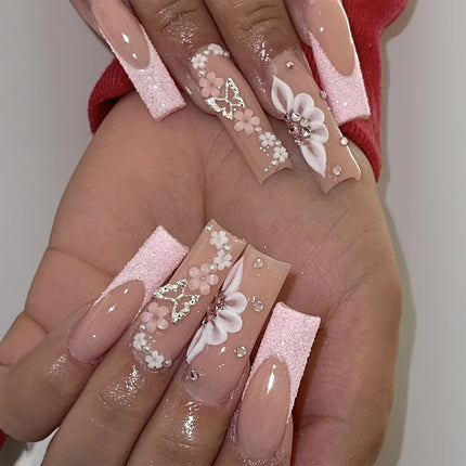 Extra Long Press On Nails Glue Included Bear Bow For Women by zapcart