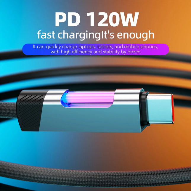 OOZCC RGB USB C Fast Charging Cable 120W 6A For Gamers