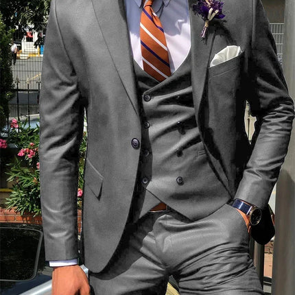 CN Jiangsu Dark Blue 3 Piece Slim Fit Suit For Men Groom by zapcart