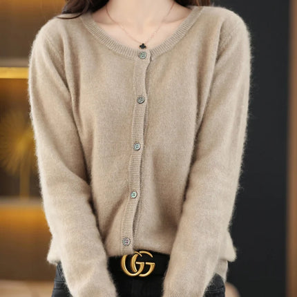 LHZSYY Women Cardigan Pure Mink Cashmere O Neck Loose by zapcart