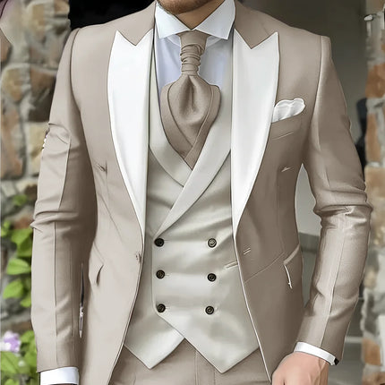 CN Jiangsu Men Slim Fit Wedding Three Piece Suit Peak Lapel by zapcart
