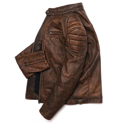 Mens Vintage Camel Yellow Leather Jacket Genuine Cowhide by zapcart