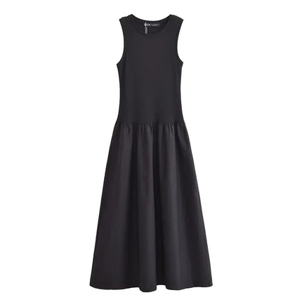 TRAF Khaki Elegant Spring Long Dress Women 2025 Sleeveless by zapcart