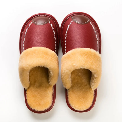 FONGIMICCN Men Winter Leather Slippers Velvet Waterproof by zapcart