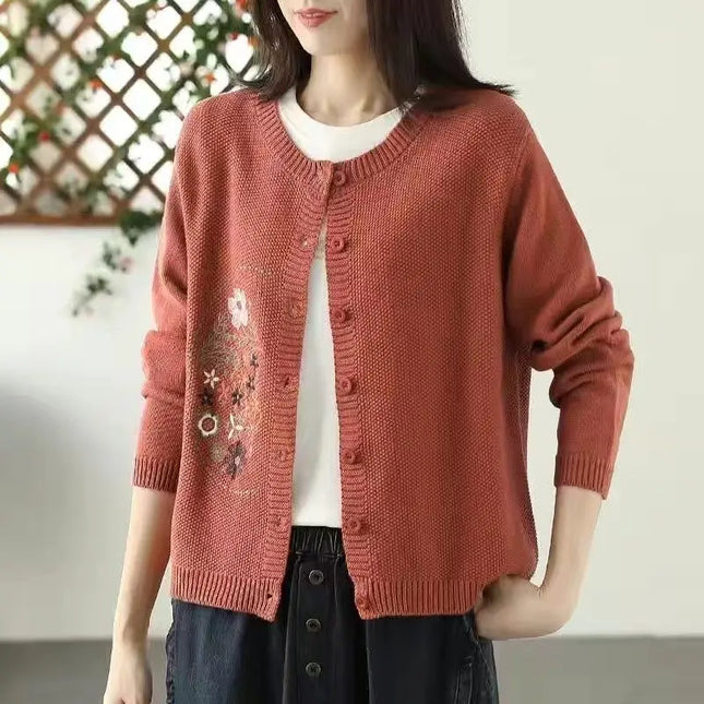 Vintage Embroidery Cardigan For Women Warm Casual All Match by zapcart