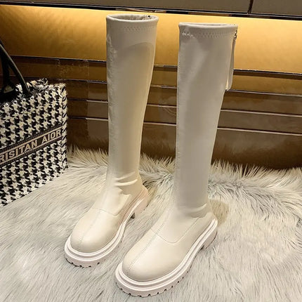 Women Platform Boots Gothic Style Mid Calf Slip On by zapcart