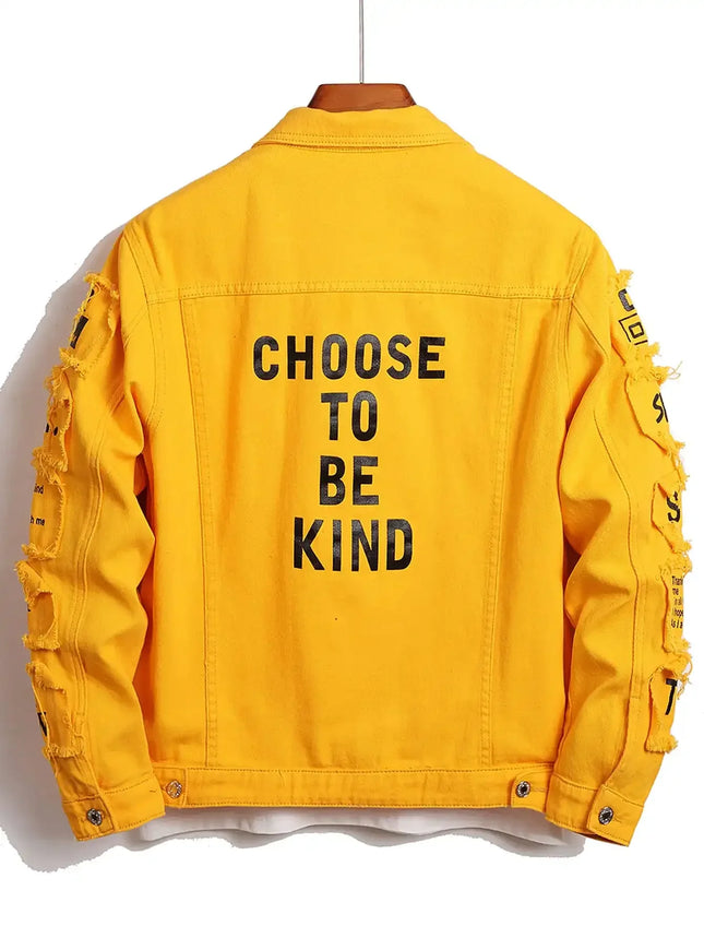 LVCCCI Men's Y2K Denim Jacket With Patches Stylish Fit by zapcart