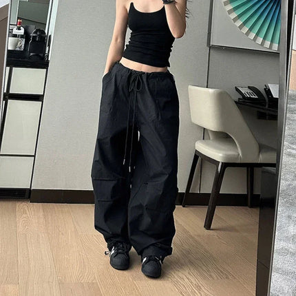 Rimocy Lace Up Y2K Parachute Pants Women Oversized Cargo by zapcart