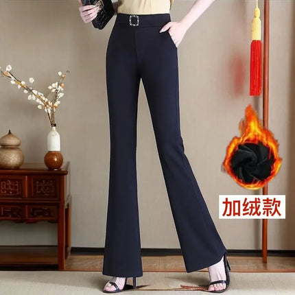 Women Elastic High Waist Boot Cut Pants With Pockets by zapcart