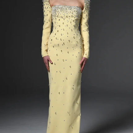 Designer Beaded Diamonds Maxi Dress Women Square Collar by zapcart