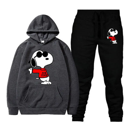 MINISOCN Snoopy Cartoon Hoodie Sweatpants Set For Men by zapcart