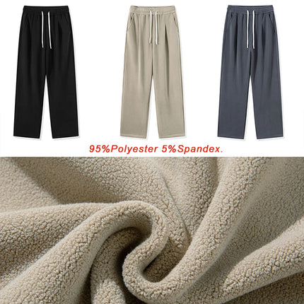 Anbican Winter Men Sweatpants Thick Fleece Wide Leg by zapcart