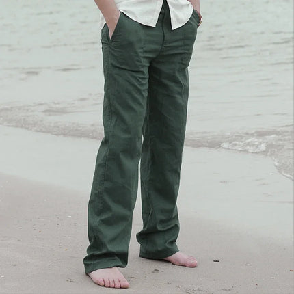 Longchengyixi Men Cotton Linen Pants Loose Fit Stretch by zapcart