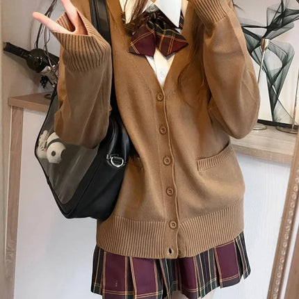 Japanese V Neck Knit Cardigan For Women Layering JK Uniform by zapcart