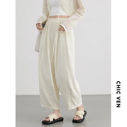 Chic Ven White High Waisted Pleated Wide Leg Pants by zapcart