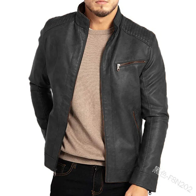Men PU Leather Jacket Standup Collar Punk Motorcycle by zapcart