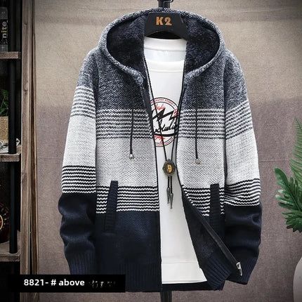 Choice Mens Hooded Knit Jacket Fleece Lined Thick Cardigan by zapcart
