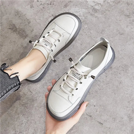 Women's Genuine Leather Flat Sneakers All Day Comfort by zapcart