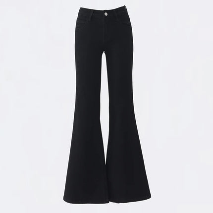KSTUN Women Low Waist Boot Cut Jeans Stretch Denim Black by zapcart
