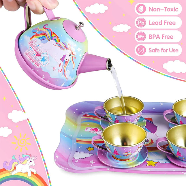 Princess Tea Set For Little Girls Metal Pretend Play Gift by zapcart