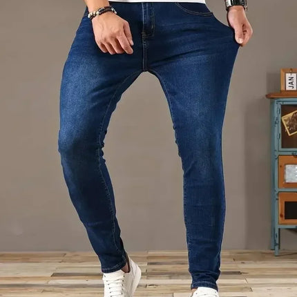 CN Guangdong Mens Slim Fit Jeans Classic Skinny Denim Blue by zapcart