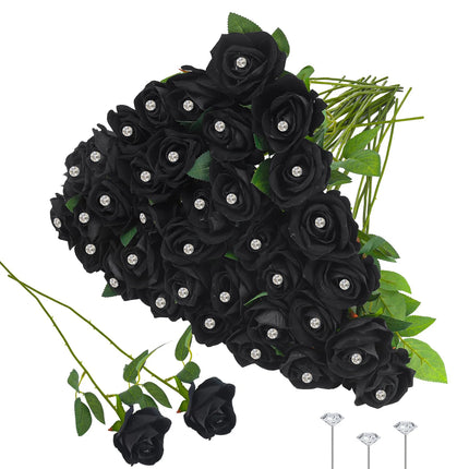 12-200Pcs Artificial Rose Flower Silk Roses with Diamond Valentine's Day Gift Fake Roses Red Roses for DIY Wedding Party Decor by zapcart