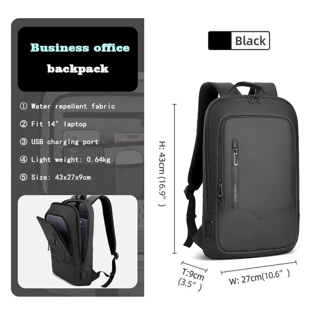HK Slim Backpack Men 15.6 Inch Laptop USB Charge Waterproof by zapcart
