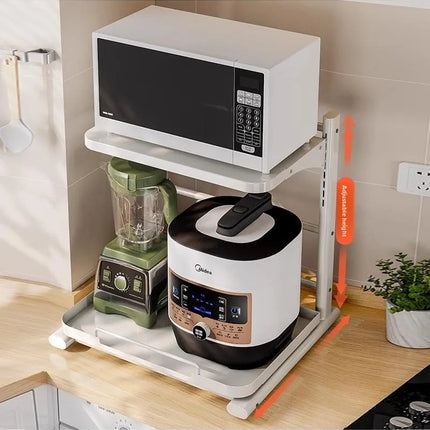 Kitchen Multi-Function Pull-Out Rice Cooker Storage Ra Layered Home Microwave Potware Organizer Carbon Steel Modern Simple by zapcart