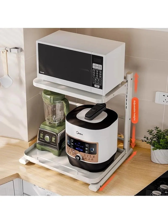 Kitchen Multi-Function Pull-Out Rice Cooker Storage Ra Layered Home Microwave Potware Organizer Carbon Steel Modern Simple by zapcart