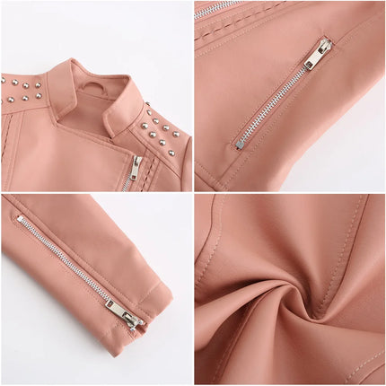Trendy Faux PU Leather Jacket Women Slim Fit Zipper Pockets by zapcart